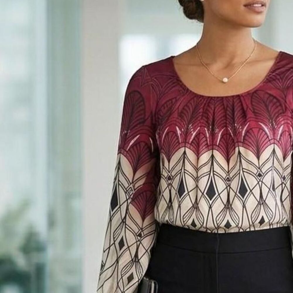 Geometric Art Deco Blouse size 0 silky business professional look
